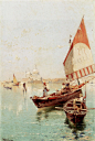 Franz Richard Unterbergr的油画威尼斯，画面干净清新。