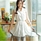 2012夏装新款裙子韩版女装气质甜美单排扣腰带A型时尚双色连衣裙-淘宝网