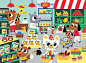 14x20in A puzzle by Petit Monkey with 48 pcs in a firm cardboard box. Puzzle in the supermarket is colourful illustrated by Tiago Americo with friendly animals in a grocerie store. The high quality box can be stored easily so you can make the puzzle over