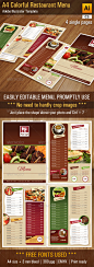 A4 Colorful Restaurant / Bar Menu - Food Menus Print Templates