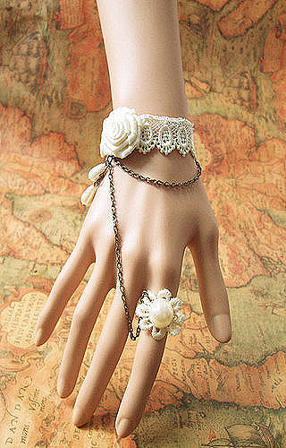 玫瑰花朵 蕾丝定珠纯美显手白蕾丝手链.....