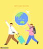 行李箱飞机环球旅行相机背包女孩旅行插画旅游出行素材下载-优图网-UPPSD
