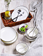 碗碟套装 家用欧式简约碗盘组合4人陶瓷菜盘子日式创意骨瓷餐具-淘宝网