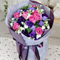 有间花店|上海鲜花快递|生日礼物|桃红玫瑰紫桔梗混搭花束