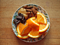 dark chocolate, peanut butter, almonds, and a navel orange