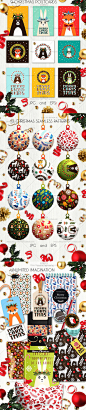 圣诞节铃铛圣诞树花环雪花装饰卡通动物兔子狐狸矢量设计素材-淘宝网