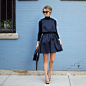 Megan Jedlinski - Topshop Navy Dress, Fendi Black Structured Bag, Steve Madden Snakeskin Peep Toe Pumps - Turtleneck Time