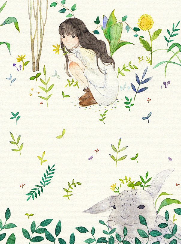 插画家园少女与兔子~-插画家园