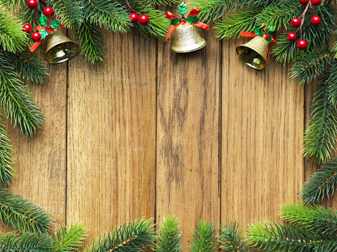 圣诞树边框 图片素材 圣诞木板背景 铃铛...