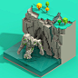 Fixed Course, William Santacruz : Design of a stone character coming out of the mountain. Scene inspired by one of my previous Golem arts. 
Modeling Base - Blender 
Voxel Art - MagicaVoxel 
Post: Photoshop 
https://www.youtube.com/watch?v=WGv37JXKAkg&