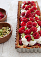 raspberry pistachio honey tart.