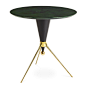 Jonathan Adler Trocadero Side Table : Lacquered Vellum.Our modern take a classic gueridon table features a lacquered goatskin top with a sculptural base made from ebonized wood with solid brass accents. Ideal as an end table for a high-arm sofa or as a pe