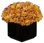 Artificial Hydrangea in Large Black Ceramic Cube, Gold and Burgundy transitional-artificial-flower-arrangements