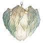 Magnificant Murano glass chandelier with brass details  Italy  1970's  Beautifull organic chandelier made from brass and murano glass. The glass is treated in a way that is glitters when the light breaks it's surface. The combination of the light blue col