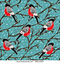 Winter seamless pattern with bullfinch bird 