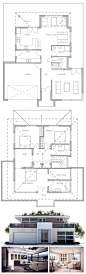 Small House Plan, Home Design with three bedrooms. Floor Plan from ConceptHome.com
