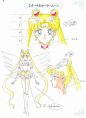 Eternal Sailor Moon (Usagi Tsukino) character design sheet from "Sailor Moon" series by manga artist Naoko Takeuchi.