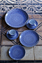 Blue Fez Plate Collection | A Curated World by Kay McGowan Mix with petal green and cappuccino brown linen clothware.: 