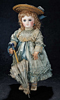 Very Beautiful French Bisque Portrait Bebe by Emile Jumeau in Fine Antique Costume: 