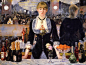 马奈晚年的代表作--福利·贝热尔的吧台，创作于1882年，这幅画是作者生前最后一次刻画他所熟悉和喜欢的巴黎喧嚣和豪华的生活。