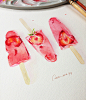 草莓棒冰-大瞿ava  #水彩# #小清新##甜点#