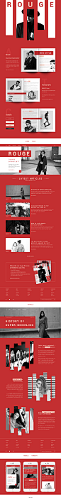 ROUGE : Hey! I want to present my design for«Rouge» fashion-megazine website.The main idea is combination ofsimplicity of style and sharp lines.An abundance of red color is due tothe fact that “ROUGE” means “RED”in French.Hope you will enjoy it.