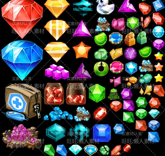 更新 手游游戏UI设计常用素材宝石钻石水...