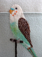 Needle Felted Budgie Pillow made from Recycled Sweater Fabric by Val's Art Studio