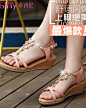 卓诗尼2014夏季新款女鞋子平底水钻时尚韩版坡跟中跟厚底女士凉鞋