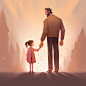 [9323488312344472]Father and daughter, holding hands, long acting, animated style
