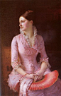 爱扇子的贵族女性。扇子在19世纪风靡整个欧洲，成为一种时尚潮流，成为贵妇们的配饰标配。