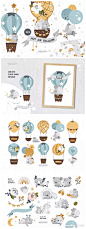 源文件 - 小动物热气球矢量剪贴画和图案合集（eps）_动物插画_素材下载-乐分享素材网