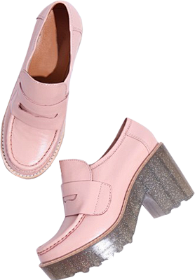 粉色复古英伦风水晶粗跟鞋厚底鞋（多色）-...