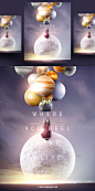 创意灵感星空气球海报PSD模板Inspired globular poster template#ti219a15505 :  