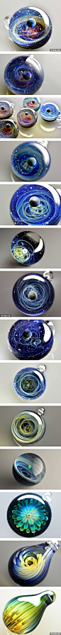 Extraordinary Space Glass With Solar Systems And Flowers Encased In It  