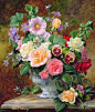 Roses Pansies And Other Flowers In A Vase Painting by Albert Williams