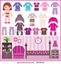 Paper doll with a set of clothes and a room. vector - stock vector