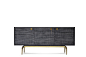 Yuu Raffia Sideboard - Raffia / Brass | Scala Luxury : The encasement of this sideboard is mantled in a charcoal color raffia fabric There is a solid brass key and signature tassel The interior is lac