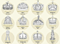 #实用素材# 历史上100顶著名的皇家皇冠设计图鉴。自己收藏，转需~