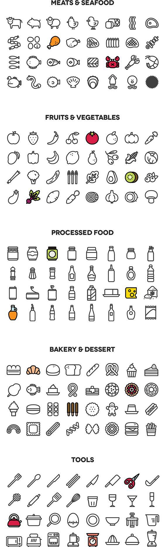160 Cooking Icons on...