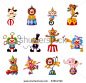 cartoon happy circus show icons collection - stock vector