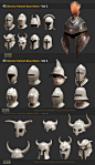 欧式盔甲装备 欧洲 中世纪 骑士战士士兵 头盔 铁盔 头部护甲 牛角盔 十字军