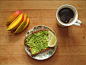 mango, sprouted grain toast with avocado and lemon, and coffee #赏味期限# #早餐##健康##營養#