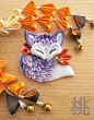 Broche de Tsumami, style japonais. Petit chiffon de Fox en hibernation.