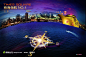 大海上的指南针和海滨城市夜景地产广告