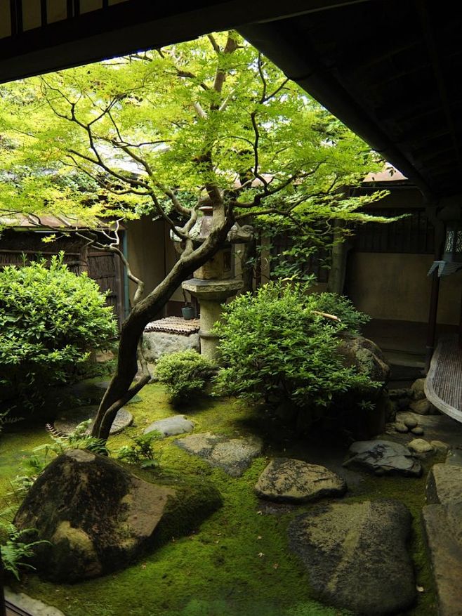 日本庭园的角屋岛原，京都，日本2014年