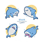 可爱的手绘小鲨鱼动物插画矢量图素材