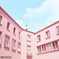 屋顶女孩 粉色房屋 蓝色天空 清新海报PSD02广告海报素材下载-优图-UPPSD