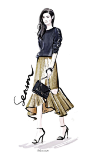 #jjseason插画# #时尚##插画# ---@Ming奚梦瑶 金色鱼尾裙搭配黑色圆领上衣出镜《@伊周Femina 》“本周潮流人物”街拍栏目。