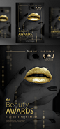[模库]性感金色嘴唇 气质美女 黑色背景 年度选美海报_平面素材_海报